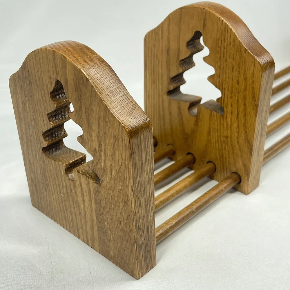 Vintage Wood Sliding Adjustable Book Rack Tree Cutout Rustic Cabin Decor 18